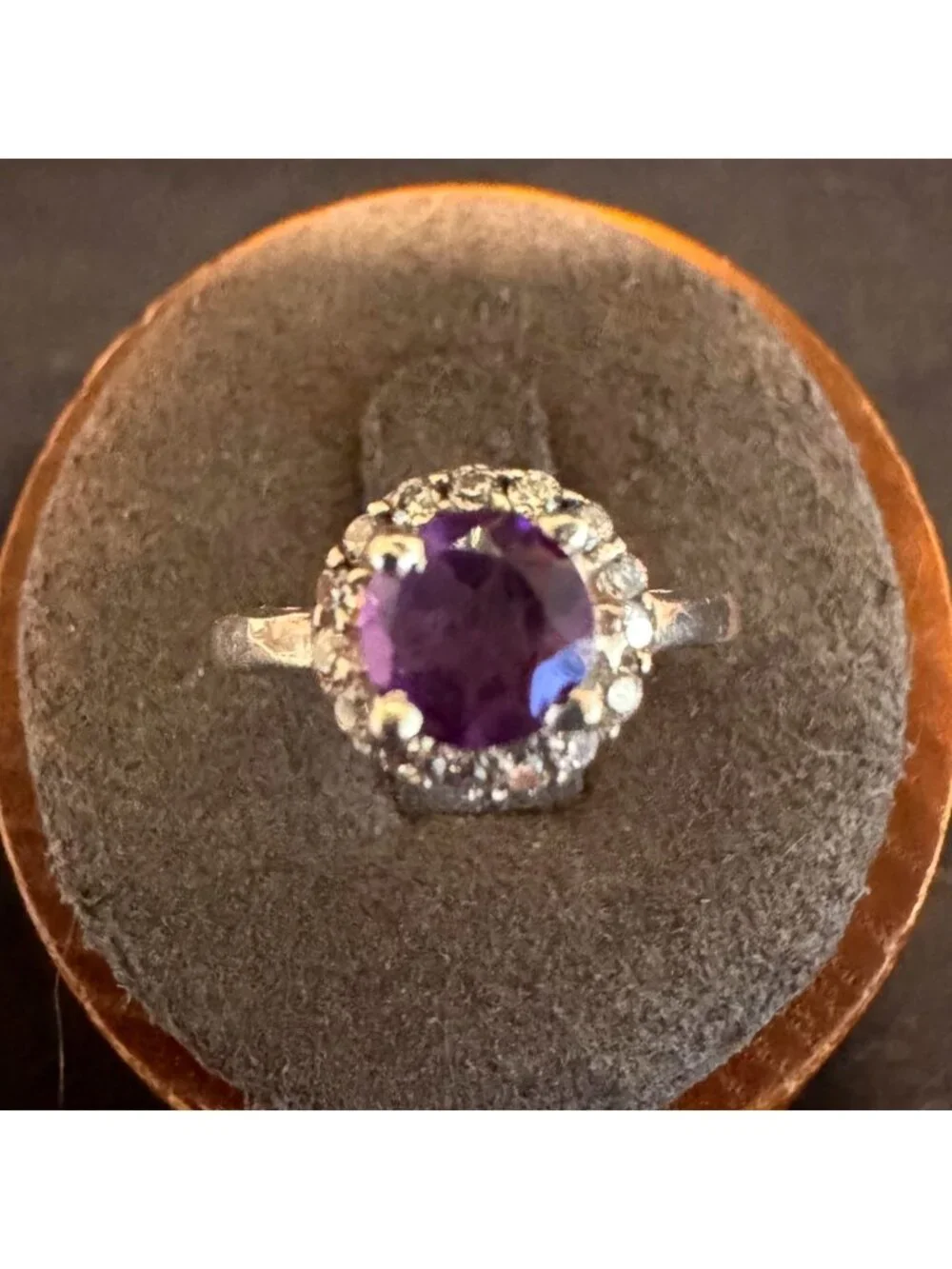Solid Sterling Silver 925 Amethyst & Cubic Zirconia Statement Ring Size 4.75